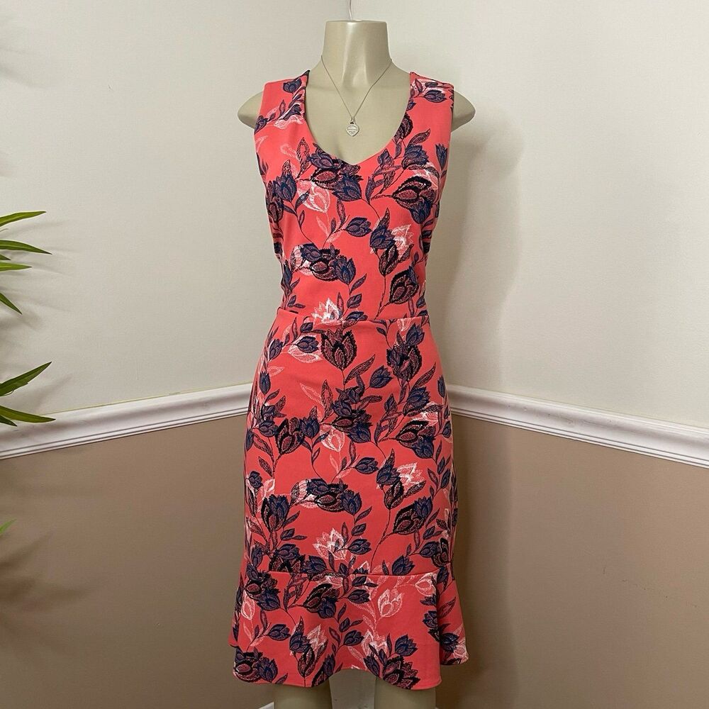 Banana Republic Factory Women's Coral Floral Ruffle-Hem A-Line Dress